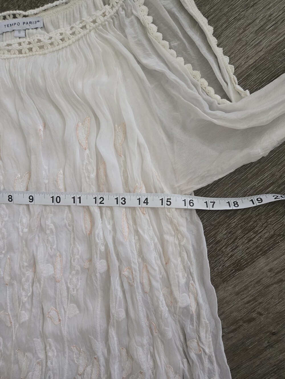 Tempo Paris Silk White Cold Shoulder Fairy Boho Tunic Blouse Small Dainty - Picture 12 of 13